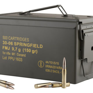 PPU PP3006GMC Standard Rifle  30-06 Springfield 150 gr Full Metal Jacket/ 500rds *Sold by Case *Includes Metal Can