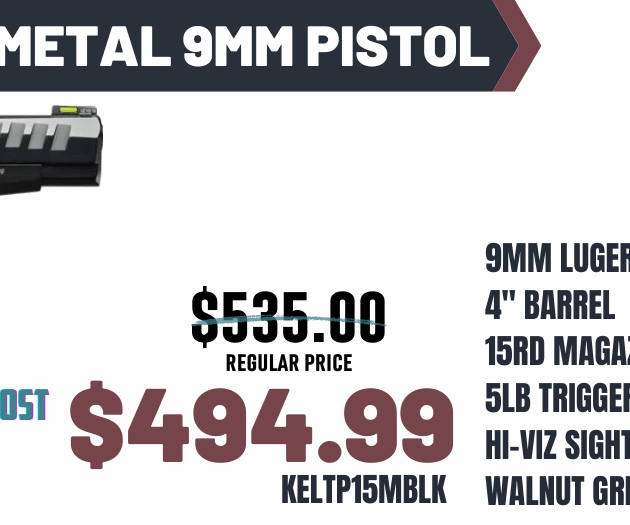KELTEC P15 9MM PSTL BLK NITRDE, WALNUT GRIP 15RD