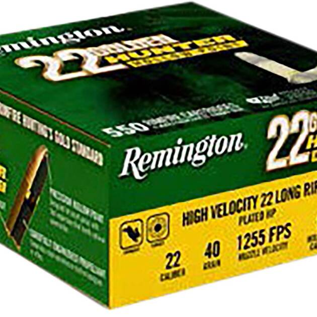 REMINGTON GOLDEN HUNTER 22LR 40GR PLATED HOLLOW POINT 550 RD/BX 12 BX/CS