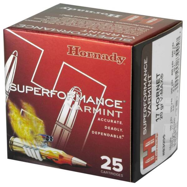 HORNADY SUPERFORMANCE VARMINT 17HORNET 20GR V-MAX 25RD BX 250RD CASE - Image 2