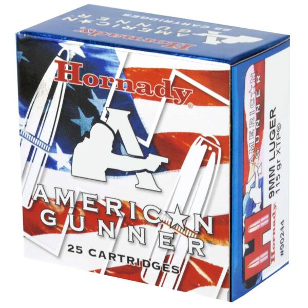 HORNADY AMERICAN GUNNER 9MM LUGER 115GR XTP 25RD BX 250RD CASE - Image 2