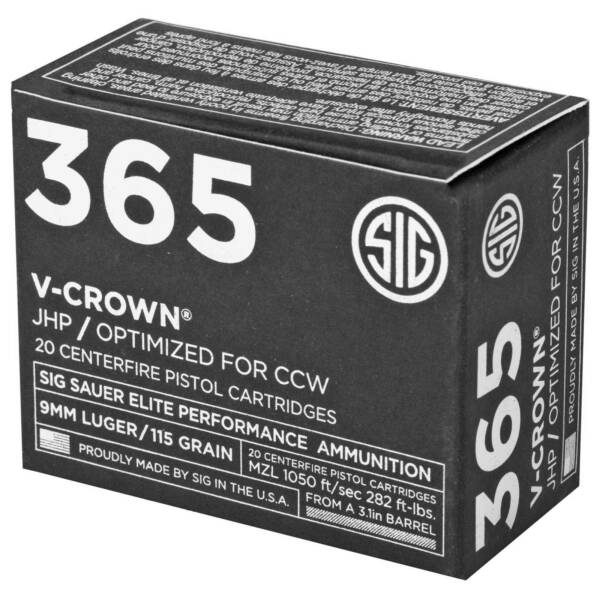 SIG SAUER V-CROWN 365 9MM 115GR ELTE VCRWN 20RD BX 200RD CASE - Image 2