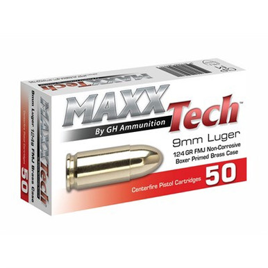 MAXX TECH 9MM 124 GRAIN FMJ 50RD BX 10 BXS PER CASE