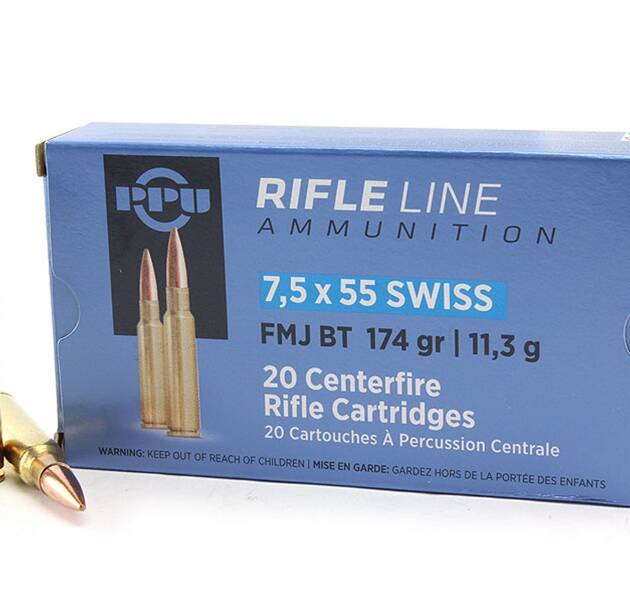 PPU 7.5 X 55 SWISS FMJ 174GR 20RD BOX 10 BOXES PER CASE