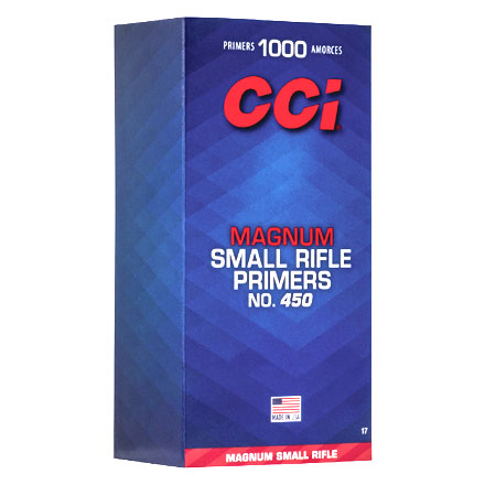 CCI 450 MAG SMALL RIFLE PRIMER 100 RD/BX 1000RD/BRICK 5 BRICKS/CS
