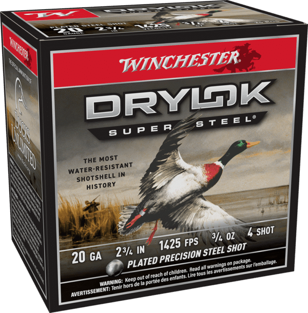 WINCHESTER 20 GA 2-3/4" #4 DRYLOK STEEL MAGNUM 3/4 OZ 25 RD/BX 10 BX/CS
