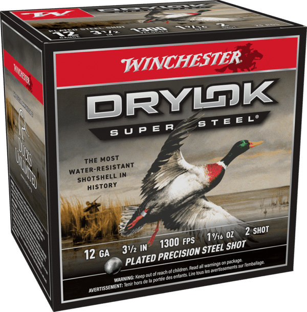 WINCHESTER 12 GA 3-1/2" #2 DRYLOK STEEL MAGNUM 1-9/16 OZ 25 RD/BX 10 BX/CS