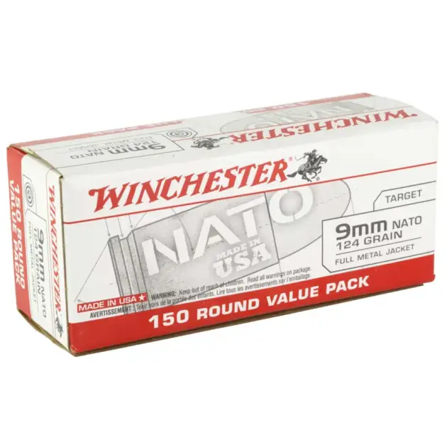 WINCHESTER 9 MM NATO USA TARGET FMJ 124 GR 150 RD/BX 5 BX/CS