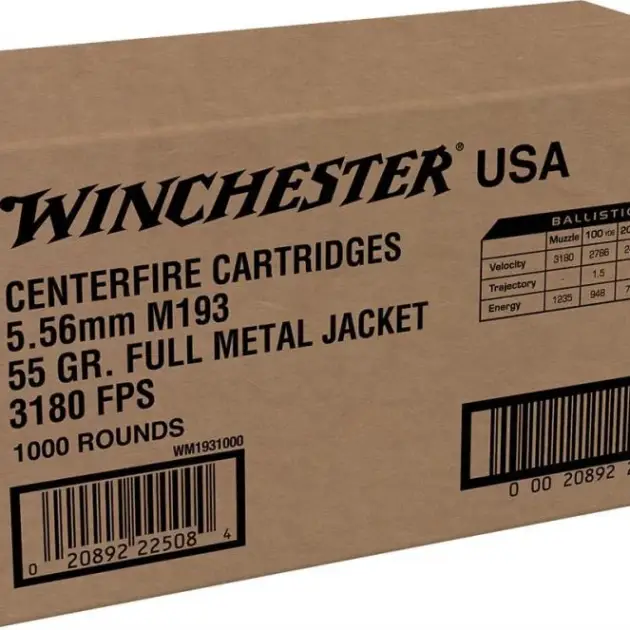 WINCHESTER 5.56 MM M193 55 FMJ WIN LC 1000RD 1000 RD/BX 1 BX/CS
