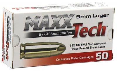 MAXX TECH 9MM 115 GRAIN FMJ 50RD BX 10 BXS PER CASE