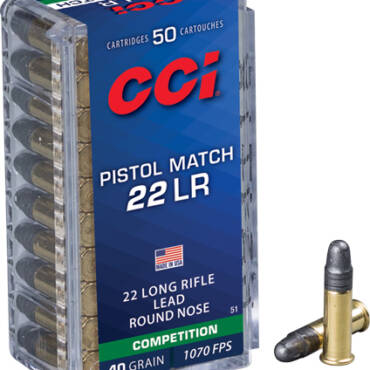 CCI PISTOL MATCH 22LR 40GR - LEAD-RN 1070FPS 50RD 100BX/CS
