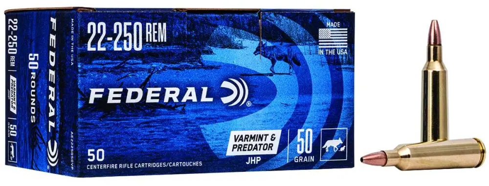 FEDERAL 22250 REM 50GR JHP 50 CT AE VARMINT 50 RD/BX 5 BX/CS FEDERAL 22250 REM 50GR JHP 50 CT AE VARMINT 50 RD/BX 5 BX/CS