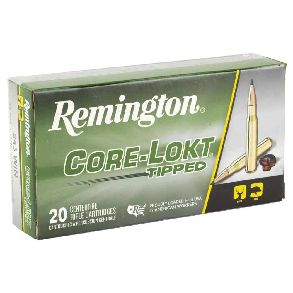 REMINGTON RT243WA 243 WIN 95GR CORE-LOKT TIPPED 20 RD/BX 10 BX/CS REMINGTON RT243WA 243 WIN 95GR CORE-LOKT TIPPED 20 RD/BX 10 BX/CS