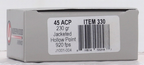 UNDERWOOD 45 ACP 230GR JHP - 20RD 10BX/CS