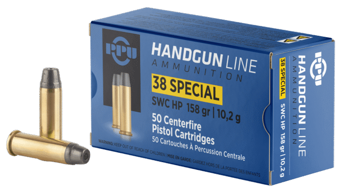 PPU .38 SPECIAL SWC HP 158G 50RD BOX 10 BOXES PER CASE