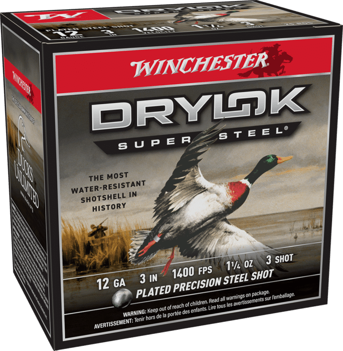 WINCHESTER DRYLOK SUPER STEEL 12 GA 3" #3  1-1/4 OZ 25 RD/BX 10 BX/CS