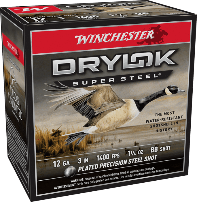 WINCHESTER DRYLOK SUPER STEEL 12 GA 3" BB 1-1/4 OZ 25 RD/BX 10 BX/CS