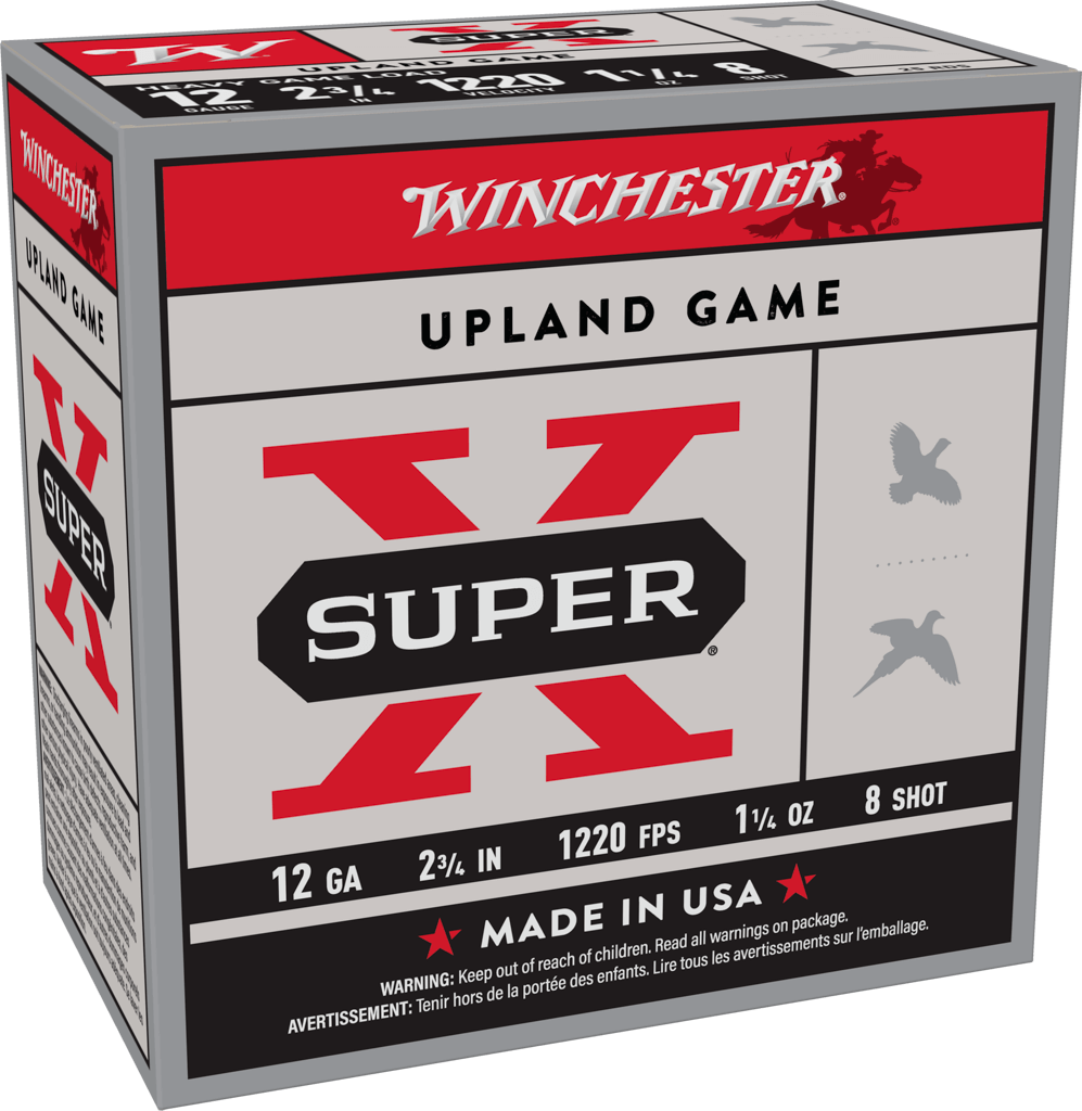 WINCHESTER SUPER X UPLAND 12 GA 2-3/4" #8 1-1/4 OZ 25 RD/BX 10 BX/CS WINCHESTER SUPER X UPLAND 12 GA 2-3/4" #8 1-1/4 OZ 25 RD/BX 10 BX/CS