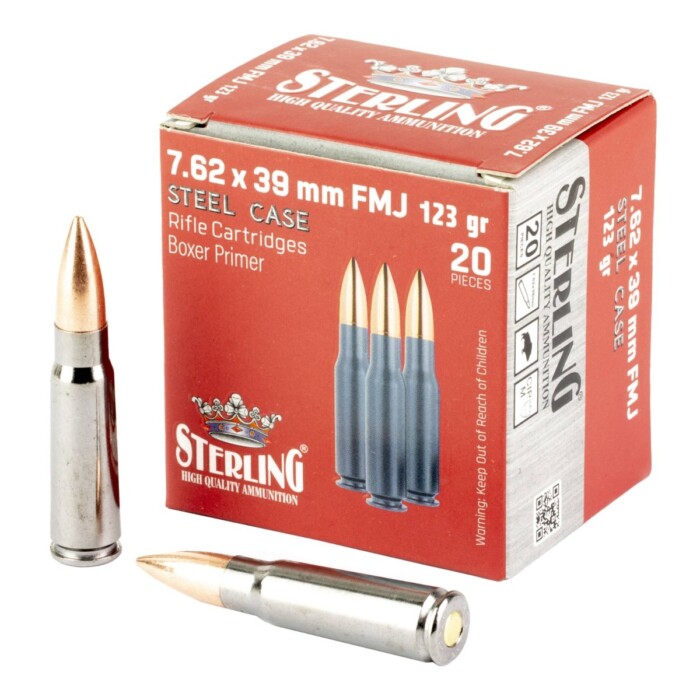 Sterling Exclusive Steel Cased 7.62x39 Rifle Ammo - 123 Grain | FMJ | 20rd Box
