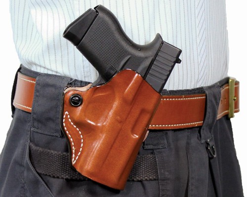 DESANTIS MINI SCABBARD HOLSTER - RH OWB LEATHER GLK 2627 TAN