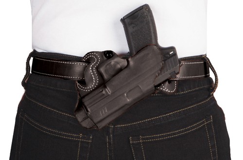 DESANTIS SMALL OF BACK HOLSTER - RH OWB LEATHER COLT 1911 BLACK