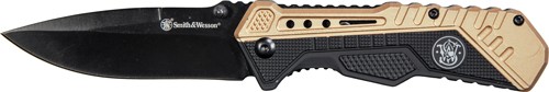 S&W KNIFE BLACK/FDE SPRING AST - 3.5" BLACK BLADE RUB/ALUM