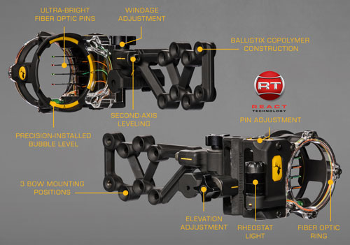 TROPHY RIDGE BOW SIGHT REACT - H4 4-PIN .019 RH BLACK