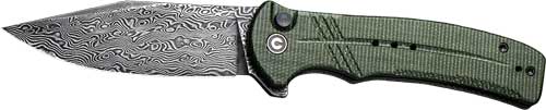 CIVIVI KNIFE COGENT 3.47" - GREEN MICARTA/DAMASCUS BTTNLK