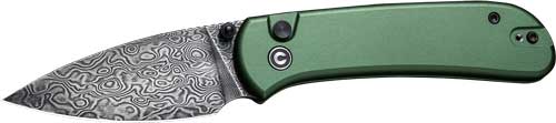 CIVIVI KNIFE QUBIT 2.98" - GREEN/DAMASCUS BUTTON LOCK