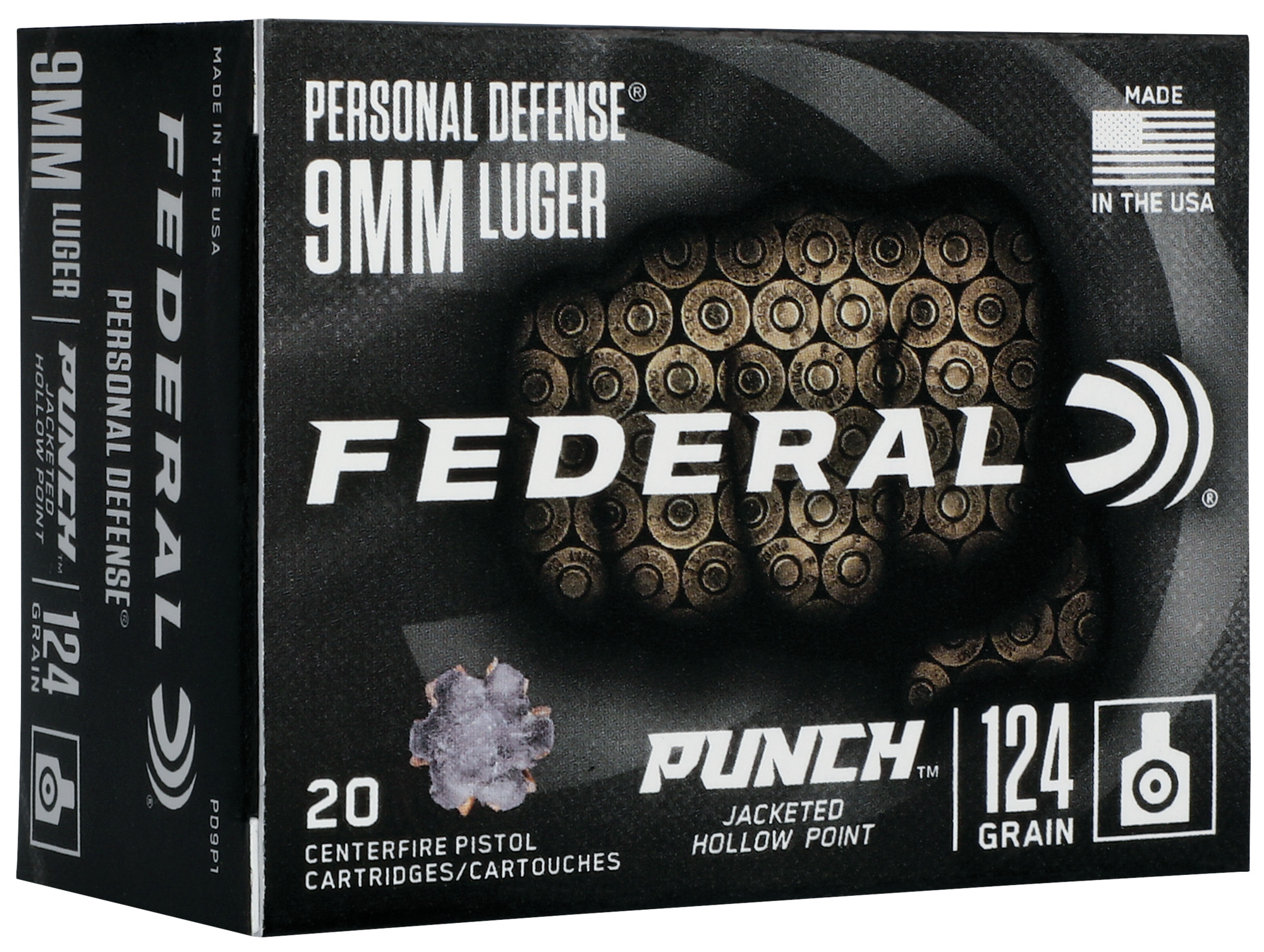 FEDERAL 9MM LUGER 124GR PUNCH JHP 20 RD/BX 10 BX/CS FEDERAL 9MM LUGER 124GR PUNCH JHP 20 RD/BX 10 BX/CS
